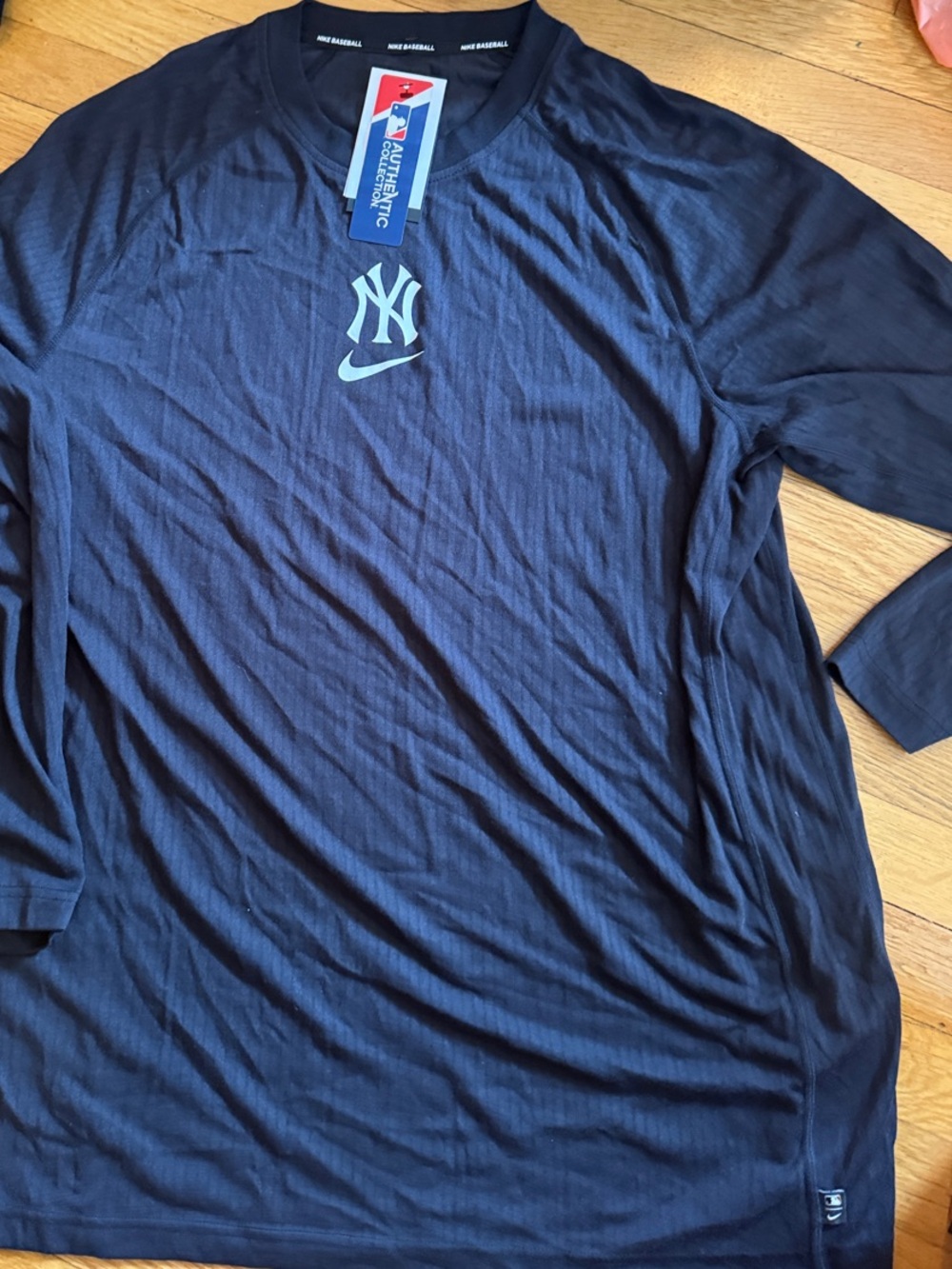 Nike Men’s Long-Sleeve New York Yankees Shirt - Navy with Light Blue Logo
